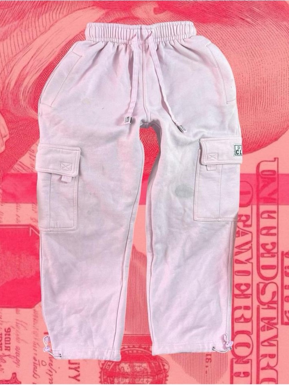 pro club light baby pink cargo wide leg sweatpants
